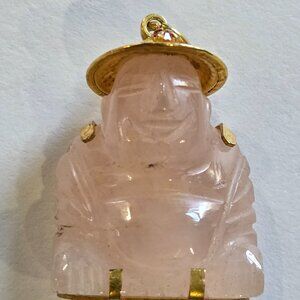 14k gold wrapped rose quartz Buddha charm